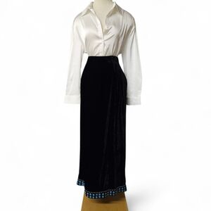 Black Velvet Long Skirt with Blue Accent
